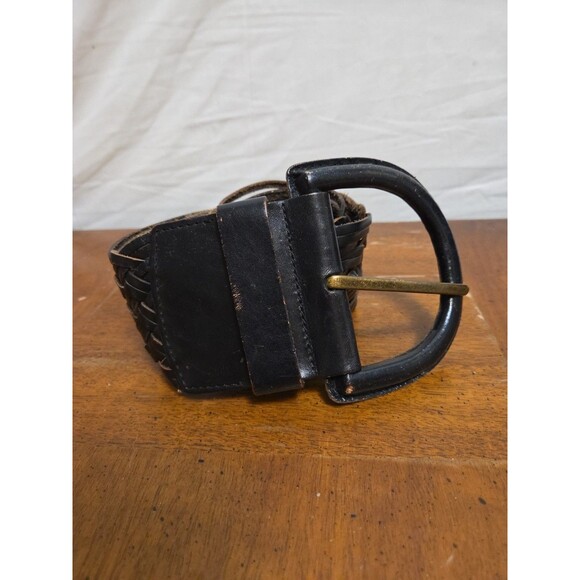 Hobo International Belt Dark Brown Basket Weave Leather Wide Waist Size Small - Picture 1 of 6